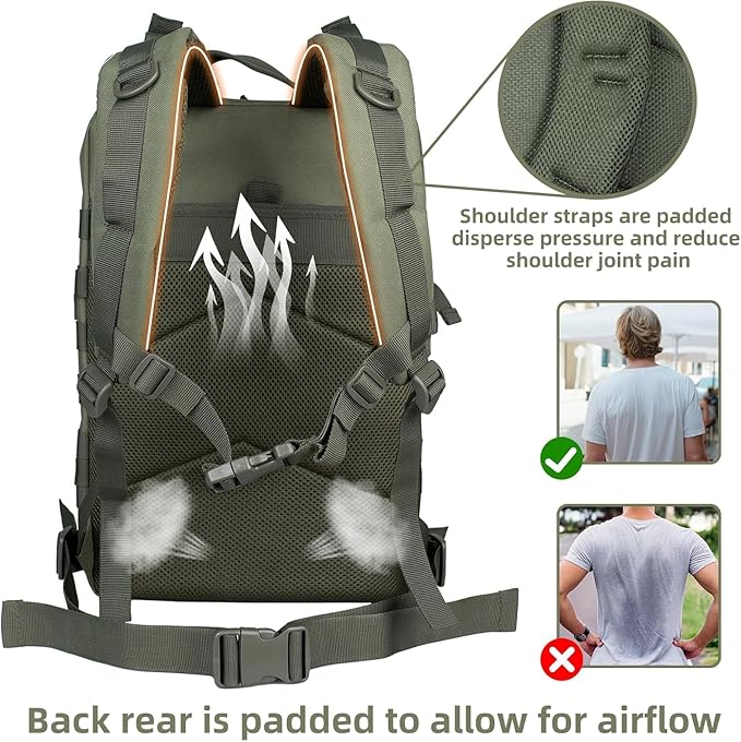 50L Tactical Backpack Training Gym Fitness Bag Outdoor Hiking Camping Army Molle Backpacks for Men Travel (Light Green)