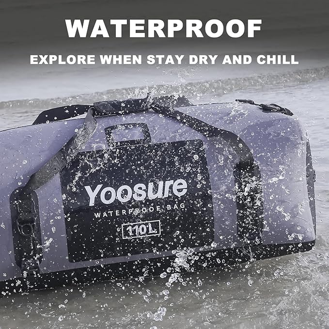 Waterproof Duffel Bag 110L- 700D PVC Dry Bag with Airtight Zipper Large Dry Bag with Straps&ampHandles for Camping Boating Kayaking Rafting Canoeing Gym Beach Car Roof Storage (Grey)