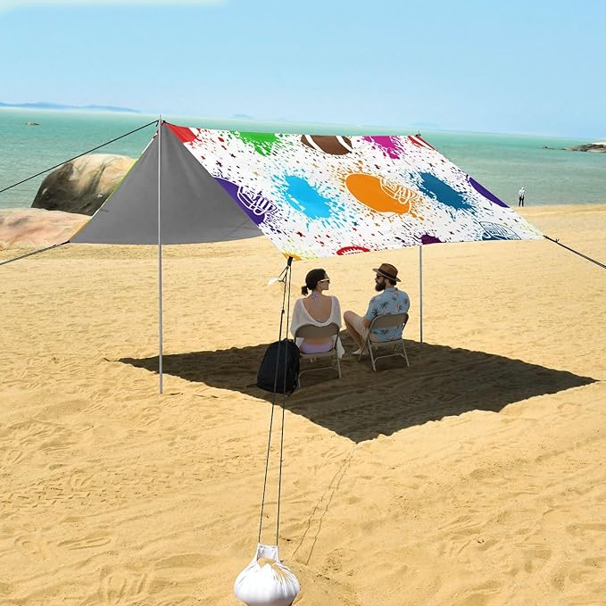 xigua Football Beach Tent Sun Shelter with Carrying Bag - Silver Coated Oxford Fabric Beach Canopy for Beach Camping Fishing - Includes Windproof Ropes Sandbags &amp Stakes