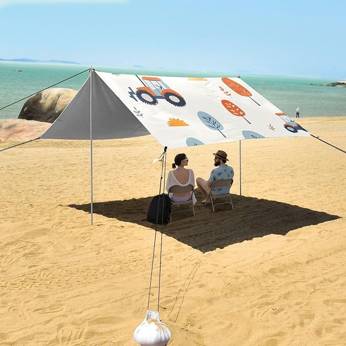 ALAZA Cute Tractor Vehicle Beach Tent Sun Shelter Portable Canopy Sunshade for Outdoor Camping Picnics Backyard Fun 10x9 ft