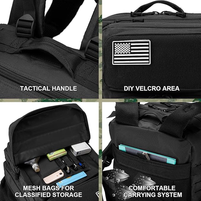 50L Military Tactical Backpack for MenWater Resistant Day Backpack Molle Army 3 Days Assault Pack Bug Out BagHeavy Duty Hiking Treeking Gym Rucksack Black