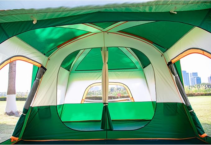 KTT Extra Large Tent 10-12-14 Person(B)Family Cabin Tents2 Rooms3 Doors and 3 Windows with MeshStraight WallWaterproofDouble LayerBig Tent for OutdoorPicnicCampingFamily Gathering