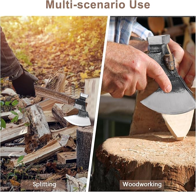 Wood Splitting Axe with Leather SheathCamping Hatchet with 10.74 Solid HandleBushcraft Axe with Hammering for GardeningChopping Felling SurvivalCarving
