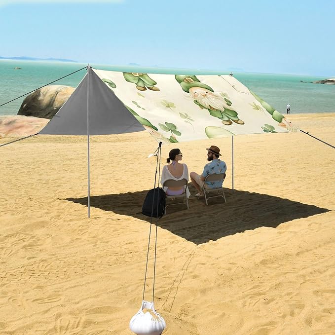 xigua St. Patrick's Day Beach Tent Sun Shelter with Carrying Bag - Silver Coated Oxford Fabric Beach Canopy for Beach Camping Fishing - Includes Windproof Ropes Sandbags &amp Stakes
