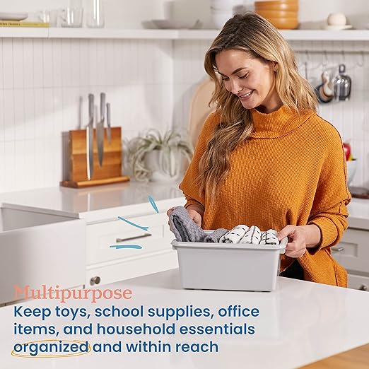 ECR4Kids Scoop Front Storage Bins Multipurpose Organization Light Grey 10-Piece