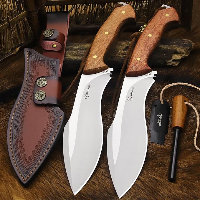 BA-KOR (Survivor III) 35.5CM (14.2 ) DC53 steel 10mm thickened full Tang fixed knife+ leather sheath &amp(5.9IN) Cerium Igniter suitable for outdoor hunting cutting chopping camping obstacle re