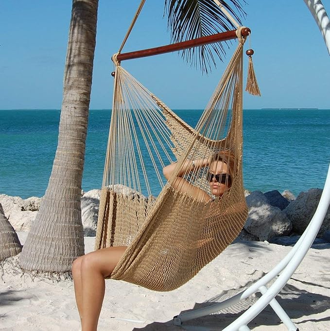 Large Caribbean Hammock Chair - 48 Inch - Polyester - Hanging Chair - tan