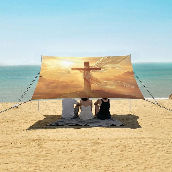 ALAZA Easter Cross Beach Tent Sun Shelter UPF50+ Protection Beach Shade Canopy w/ 4 Sandbags for Outdoor Camping Fishing Backyard Fun Picnic 10x9 ft
