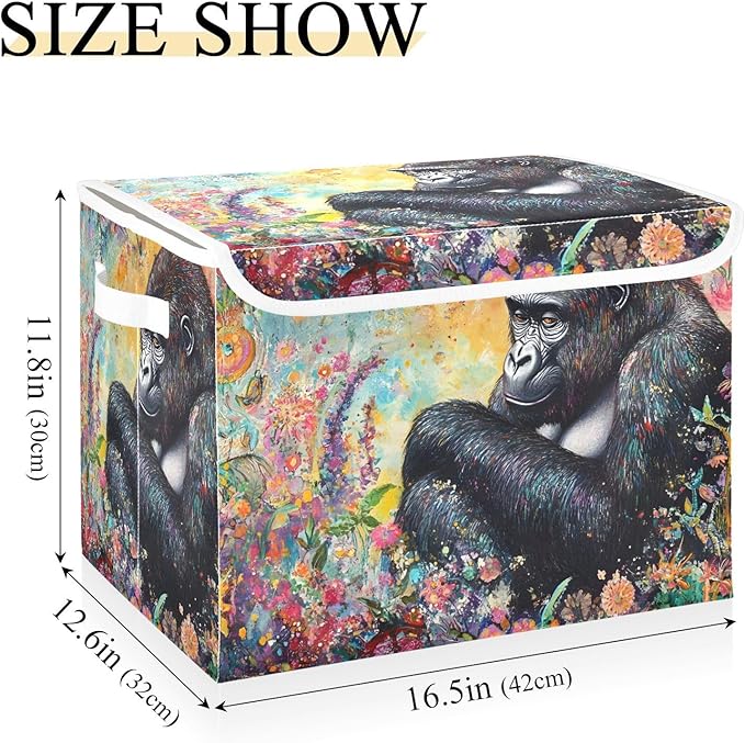 Fantastic Gorilla Storage Cube Bins Basket with Lid Collapsible Flip-top Fabric with Handle for Home Bedroom Closet Office 16.5×12.6×11.8 in