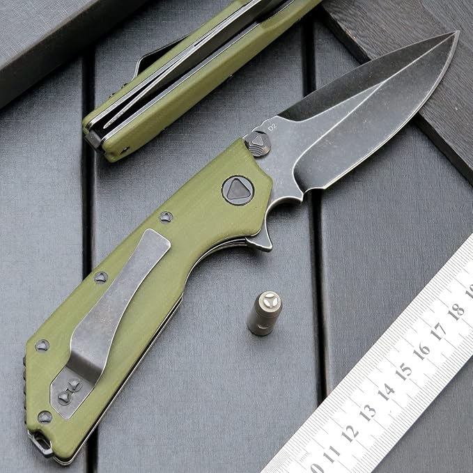 Eafengrow EF335 Folding Knives D2 Blade and Micarta Handle5 inch Closed EDC Pocket Folding Knife with Clip (Micarta Green)