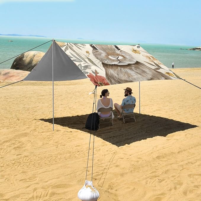 ALAZA Happy Easter Easter Bunny Floral Hand Painted Beach Tent Sun Shelter Portable Canopy Sunshade for Outdoor Camping Picnics Backyard Fun 10x9 ft