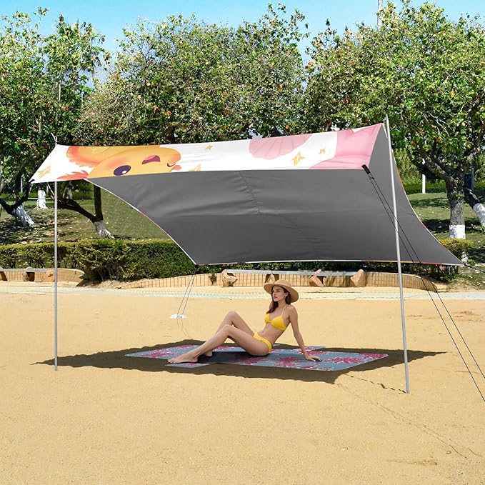ALAZA Salamander Shell Pattern Beach Tent Sun Shelter Portable Canopy Sunshade for Outdoor Camping Picnics Backyard Fun 10x9 ft