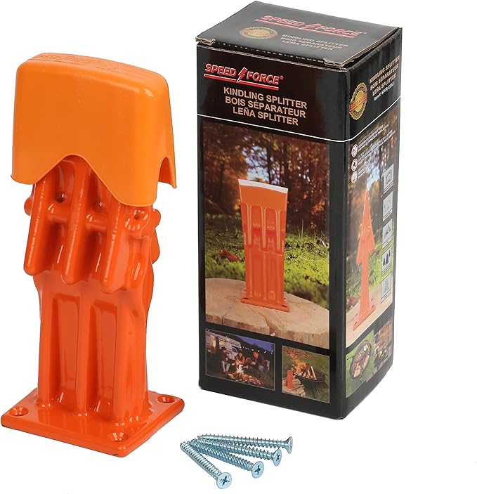 SPEED FORCE Firewood Kindling Log Wood Splitter – No Axe! Wedge Point Splits Firewood 3 Inch Orange with Safety Cover