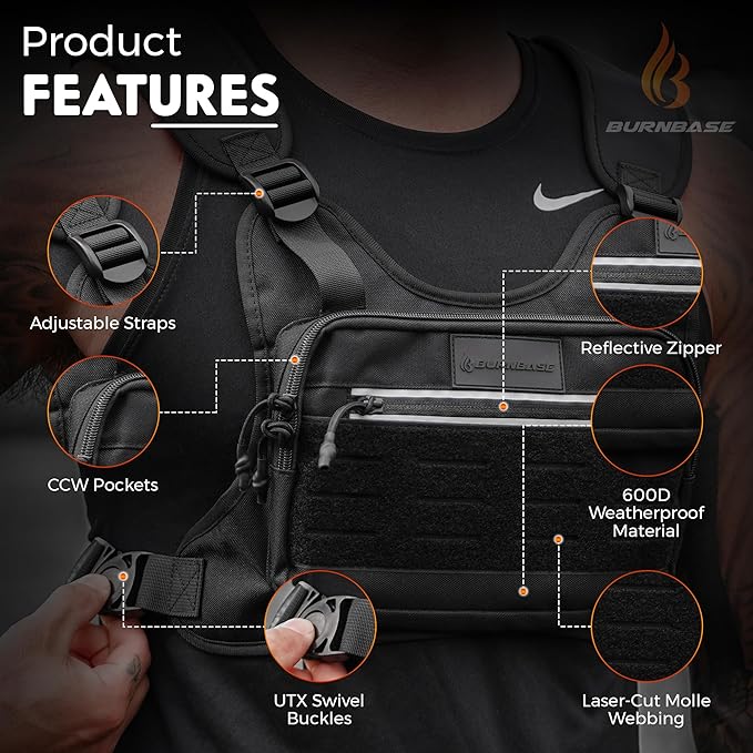 Chest Bag Utility Molle Rig Pouch with Hidden Compartment EDC Travel Pack for Running Hiking Workouts and Outdoor Activities