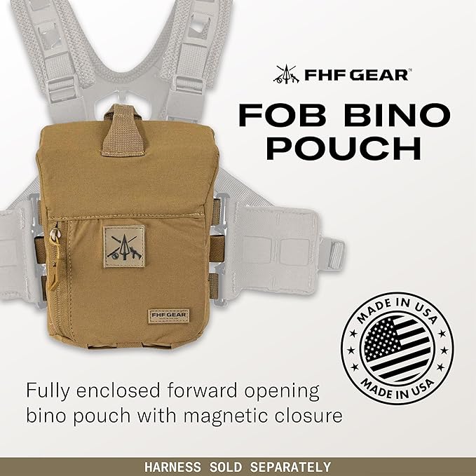 FHF Gear FOB Bino Pouch – Magnetic Binocular Case with MOLLE Fleece Lining &amp Wind Indicator Storage for Hunting &amp Field Use