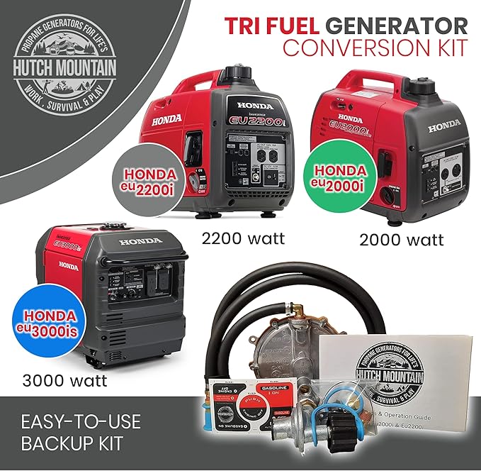 Hutch Mountain Generator Propane Conversion Kit Honda EU3000is- Tri-Fuel Conversion for Propane Gasoline &amp Natural Gas - Portable Generator Backup Kit for Home Emergencies Camping and RVs