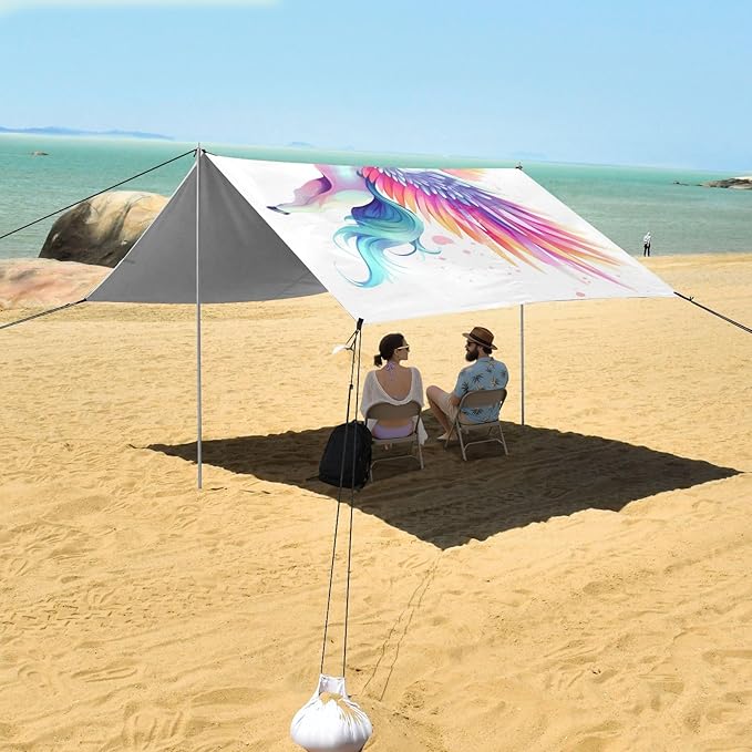 ALAZA Unicorn Rainbow Horse Beach Tent Sun Shelter UPF50+ Protection Beach Shade Canopy w/ 4 Sandbags for Outdoor Camping Fishing Backyard Fun Picnic 10x9 ft