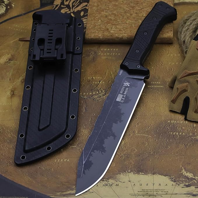 WPKOPYA Full Tang Outdoor Knife – 440C Stainless Steel Blade 6mm Thick 14.8in Overall Nylon Fiber Handle &amp Sheath Camping Hunting Survival Tool (black)