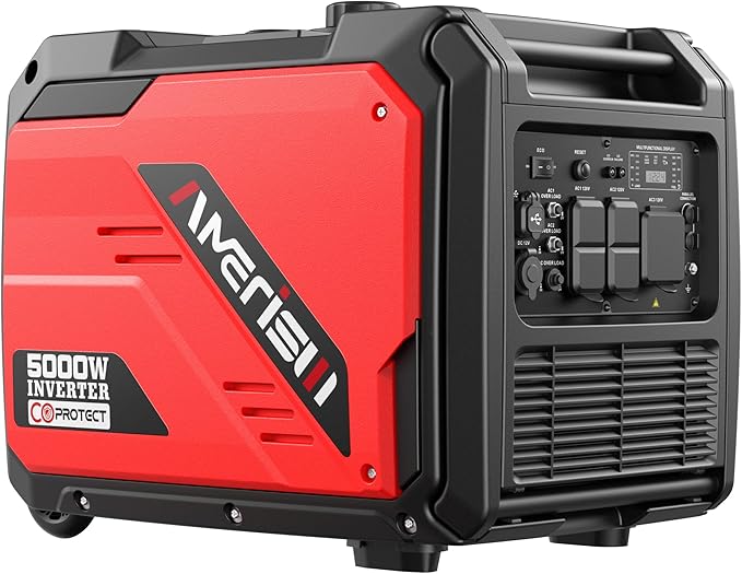 AMERISUN 5000W Portable Inverter Generator 223cc 4-Stroke Engine 10H Runtime CO Sensor Parallel Ready 120V/12V/USB Outlets EPA Compliant Super Quiet For RV Camping &amp Home Backup