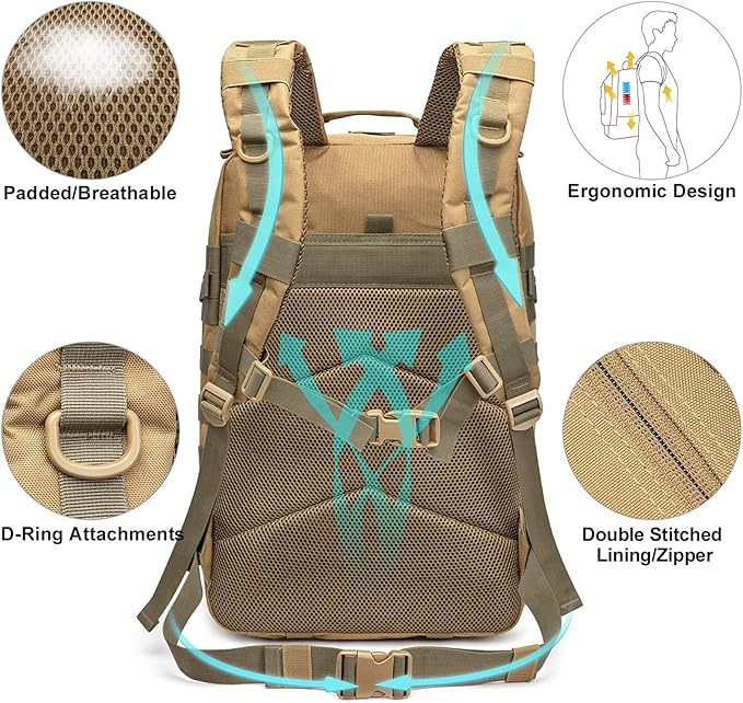 G4Free 45L Military Tactical Backpack 3 Day Assault Survival Molle Pack Bug Out Bag Travel Fishing Backpack Rucksack