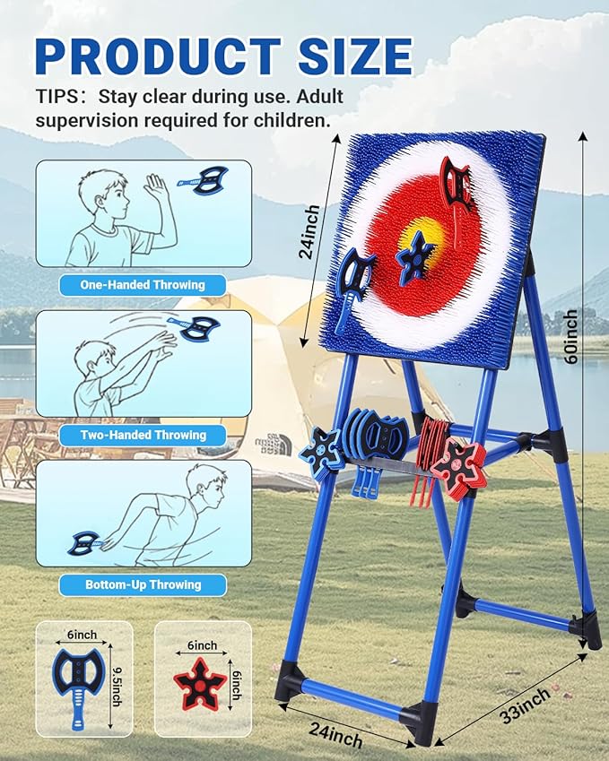 Axe Throwing Game for Backyard - 8 Throwing Axes Set - Deluxe Foldable Plastic Axe Throwing Target Game for Adults Kids Outdoor Games Carnival Games