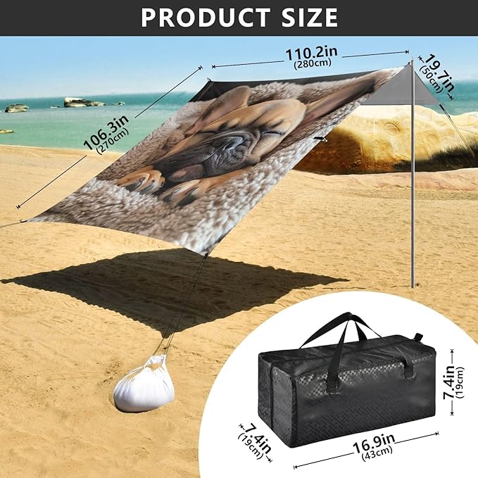 ALAZA Sleeping French Bulldog Puppy in A Soft Blanket Beach Tent Sun Shelter Portable Canopy Sunshade for Outdoor Camping Picnics Backyard Fun 10x9 ft