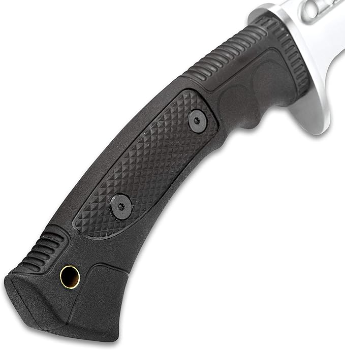 HONSHU Boshin Parang with Leather Belt Sheath - 7Cr13 Stainless Steel Blade Weight-Reducing Thru-Holes Molded and Textured TPR Handle Lanyard Hole Go-To Battle Ready Tactical Tool - Length 19 1/2”