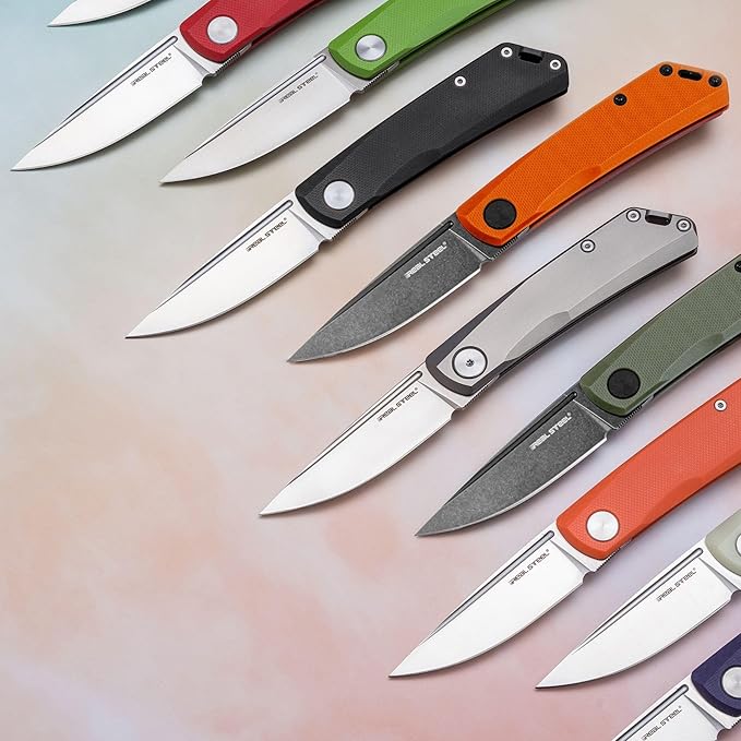REALSTEEL Luna Lite Slipjoint Folding Pocket Knife - D2 Blade and Coyote G10 Handles - Perfect for Camping Hiking Daily Cutting Tasks - EDC Knife for Men Women (Satin/Black)