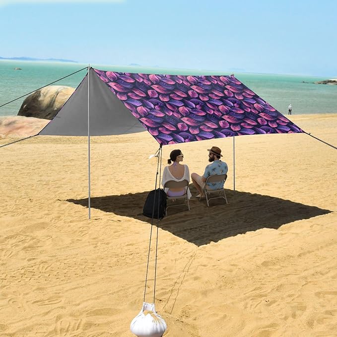 ALAZA Abstract Gradient Leaves Beach Tent Sun Shelter UPF50+ Protection Beach Shade Canopy w/ 4 Sandbags for Outdoor Camping Fishing Backyard Fun Picnic 10x9 ft
