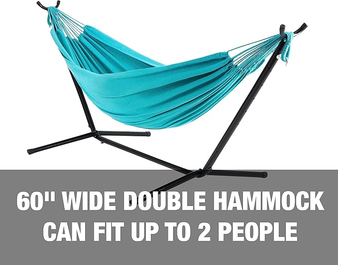 Bliss Hammocks 60 Wide Hammock &amp Built-in Stand w/Carrying Case &amp Hanging Hardware Indoor Outdoor Poolside Patio Backyard Heavy Duty Strong &amp Durable 400 Lbs Capacity (BHST-401-T)