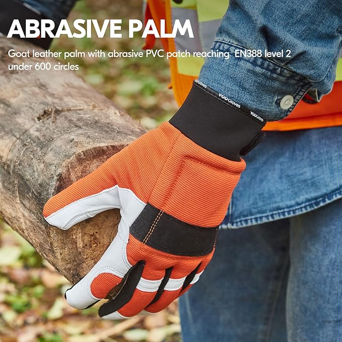 Vgo... 1Pair Chainsaw Gloves 12-Layer Chainsaw Protection on Left Hand BackGoat leather Work Gloves Mechanic Gloves