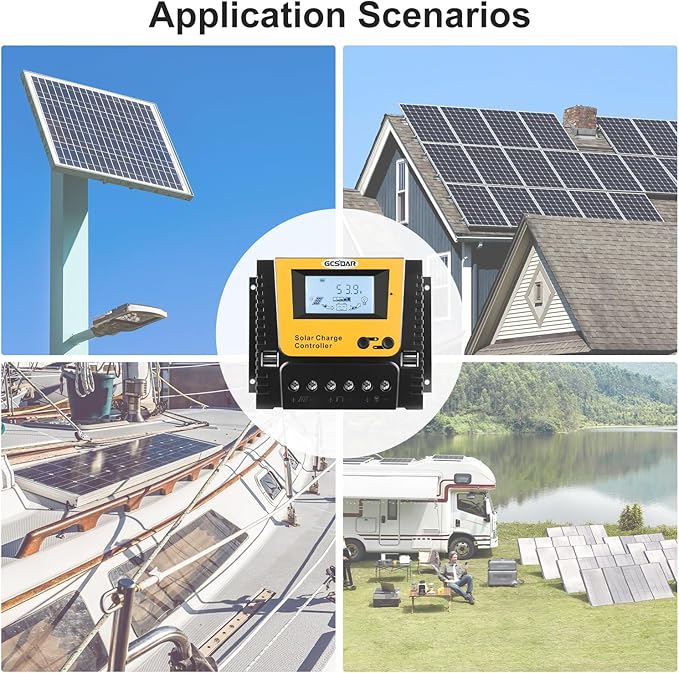 80A Solar Charge Controller 12V 24V 36V 48V Max PV 100VDC Solar Panels PWM Off Gird Regulator Backlit Display Quattro USB Intelligent for LFP AGM SLD FLA BAT