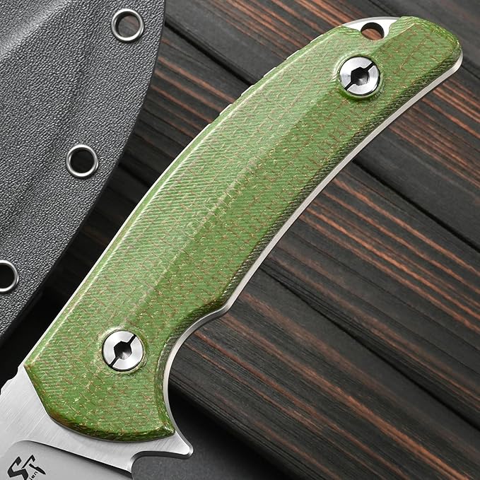 Sitivien ST26 Fixed Blade Knife N690 Steel Blade Micarta Handle Full Tang EDC Fixed Knifes for Outdoor Activities Working Camping(Green)