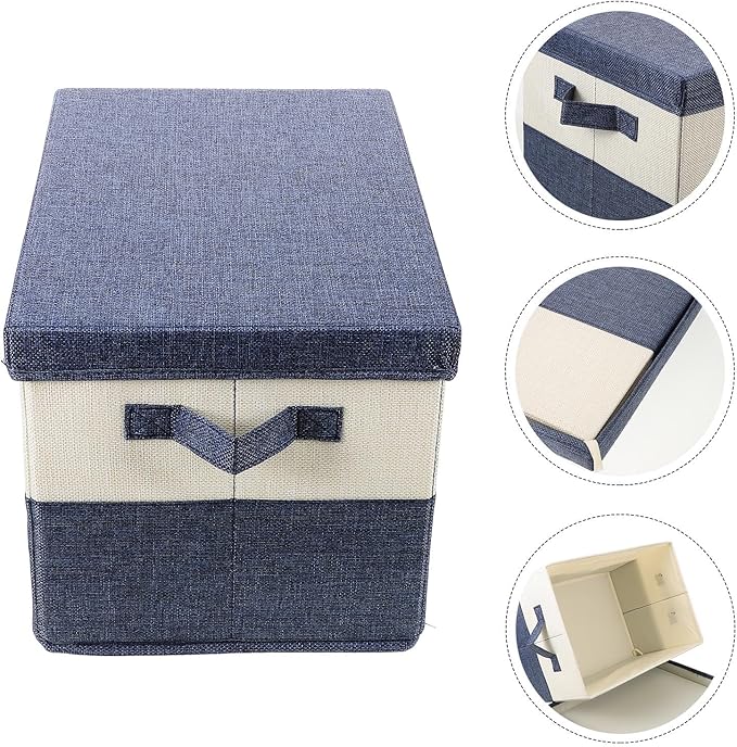 FOMIYES Foldable Cotton Linen Storage Bin with Lid 37.5x27.5x26cm Large Cloth Closet Storage Basket for Home Organization and Sundries Container