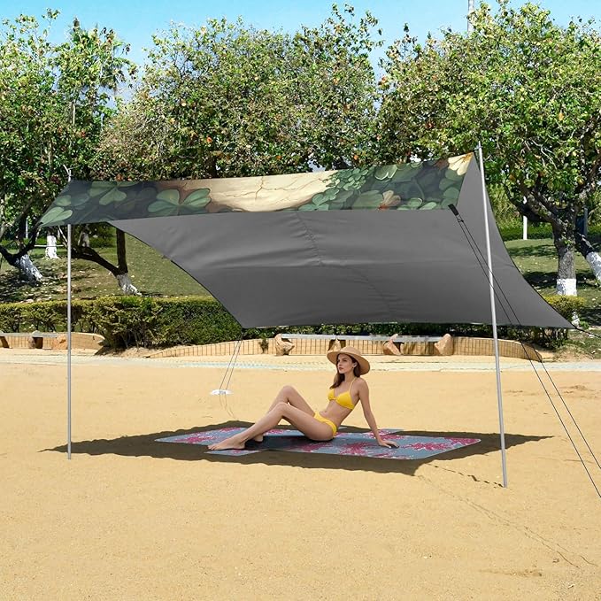 ALAZA Skull Leaf Beach Tent Sun Shelter Portable Canopy Sunshade for Outdoor Camping Picnics Backyard Fun 10x9 ft