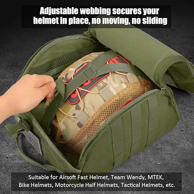 FRTKK Tactical Helmet Bag Pack Military Molle Pouch Multi-Purpose Carrying Storage Bag Include USA Flag Patch and 2 PCS Molle Straps for Sports Hunting Shooting Combat Helmets (Ranger Green)