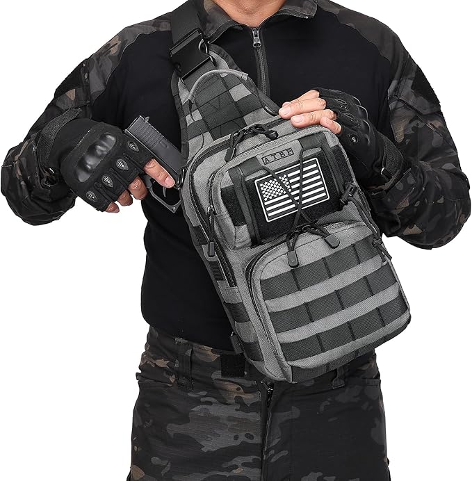 ATBP Tactical Sling Backpack Bag Pack for Men Military One Strap Shoulder Backpack Crossbody Bag With Holster 10 Liters
