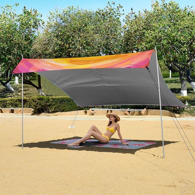 ALAZA Funny Llama Alpaca Rainbow Beach Tent Sun Shelter UPF50+ Protection Beach Shade Canopy w/ 4 Sandbags for Outdoor Camping Fishing Backyard Fun Picnic 10x9 ft