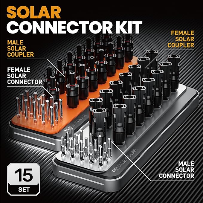 SOMELINE Solar Connector Crimping Tool Kit 14 12 10 AWG Ratchet Wire Crimper 15 Pairs Solar Panel Connectors Wrenches and Automatic Solar Wire Stripper for Solar Panel Cable Assembly