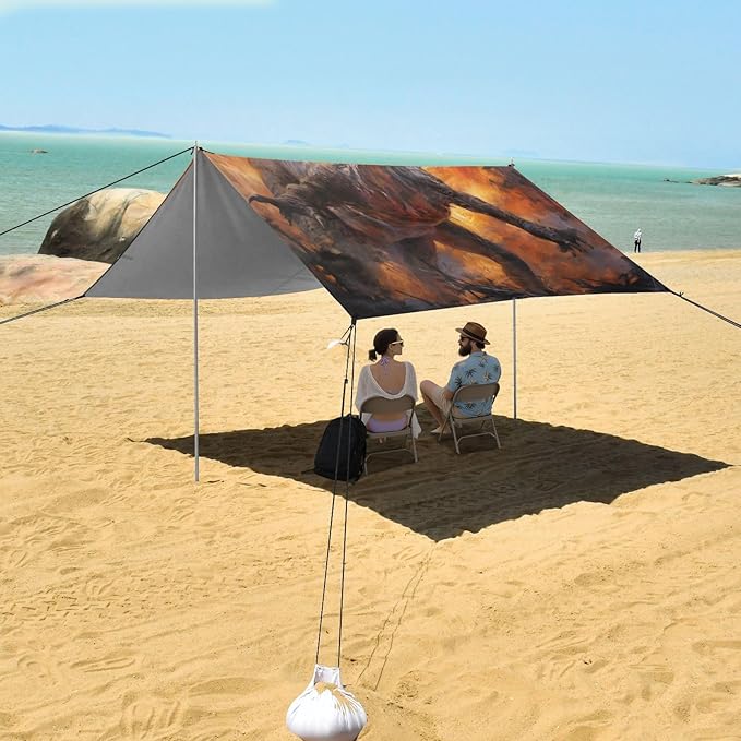 ALAZA Fire Dinosaur Beach Tent Sun Shelter Portable Canopy Sunshade for Outdoor Camping Picnics Backyard Fun 10x9 ft