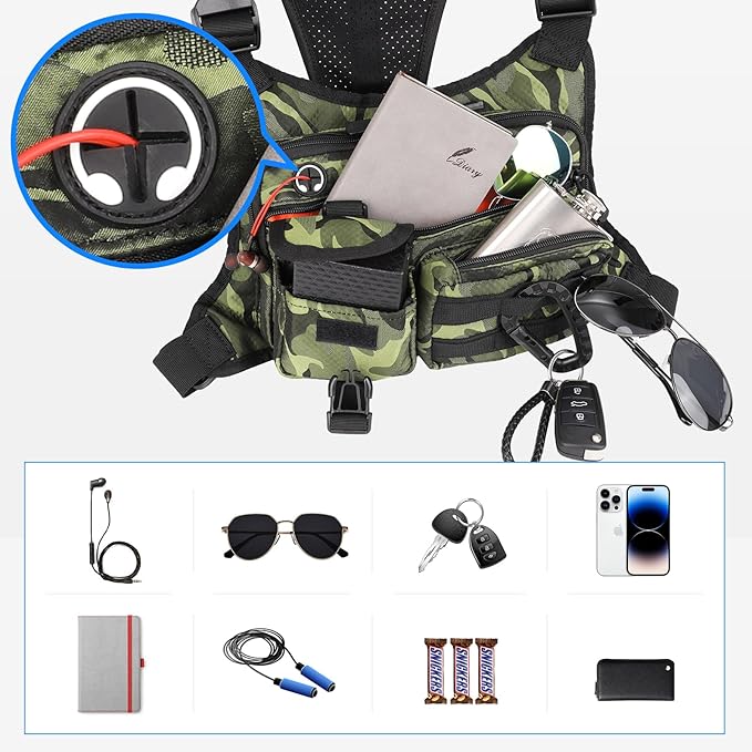 DEYACE Chest Bag For Men Tactical Inspired Sports Utility Chest Pack EDC Pouch Bag With Built-In Phone Holder for Workouts Running Cycling Green
