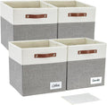 Collapsible Fabric Storage Cube Bins with 2 Reinforced PU Handles Foldable Storage Organizer Baskets for Closet Shelves Living Room | 13x13x13 4 Pack Gray &amp White
