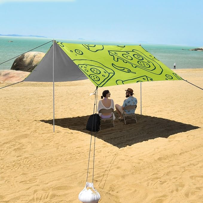 ALAZA Pizza Line Pattern Beach Tent Sun Shelter Portable Canopy Sunshade for Outdoor Camping Picnics Backyard Fun 10x9 ft