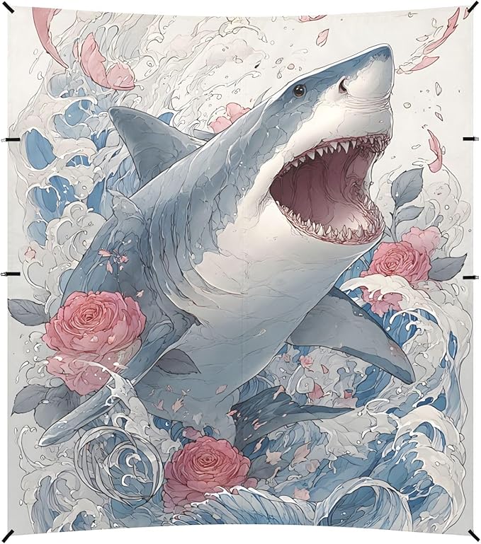 ALAZA Shark with Roses Beach Tent Sun Shelter Portable Canopy Sunshade for Outdoor Camping Picnics Backyard Fun 10x9 ft