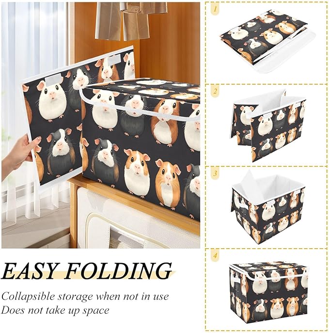 Storage Cube with Lid Cute Guinea Pig Print 16.5×12.6×11.8 IN Collapsible Large Capacity Foldable Storage Basket Bin Organizer