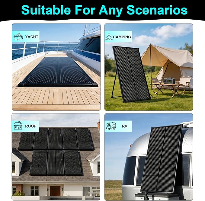 100 Watt Solar Panel18BB N-Type 18V 100W Solar Panel 25% High Efficiency Monocrystalline PV Modules IP68 Waterproof for RV Marine Rooftop Farm Trailer Home Off-Grid System