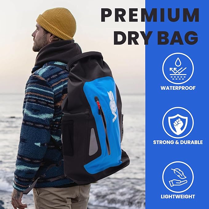VOS Waterproof Premium Dry Bag | All-purpose Lightweight Dry Storage Backpack for Travel Swimming Boating Kayaking Camping Beach (Blue/Black)