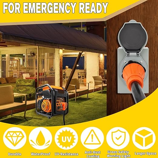 2 Years Warranty OPL5 50 Amp Generator Cord 20FT and Power Inlet Box (Pre-Drilled)125/250 Volts NEMA 14-50P to SS2-50R Generator Cord ETL Listed STW 6/3 + 8/1 AWG for Home Emergency