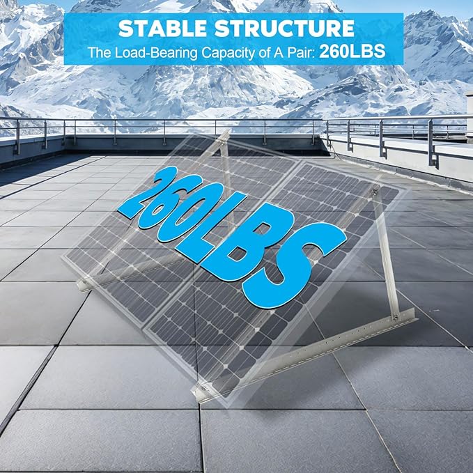 2 Sets 45in Solar Panel Mount Brackets Adjustable Solar Panel Tilt Mount Brackets with Foldable Tilt Legs Support up to 100-600 Watt Solar Panel Mounting Brackets for Roof RV Boat and Off-Grid