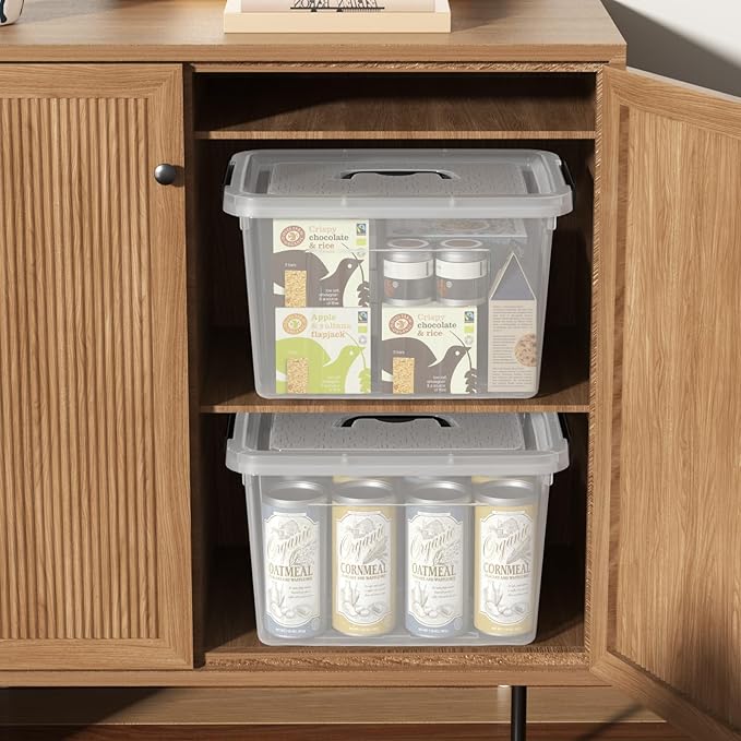 4 Packs 20 L Clear Plastic Storage Bins Stackable Organizer Containers with Lids Latching Box with Handle